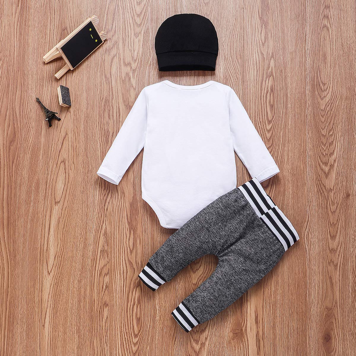 Geagodelia 3tlg Babykleidung Set Baby Jungen Kleidung Langarm Body Strampler + Hose + Mütze Kleinkinder Neugeborene Weiche Warme Babyset
