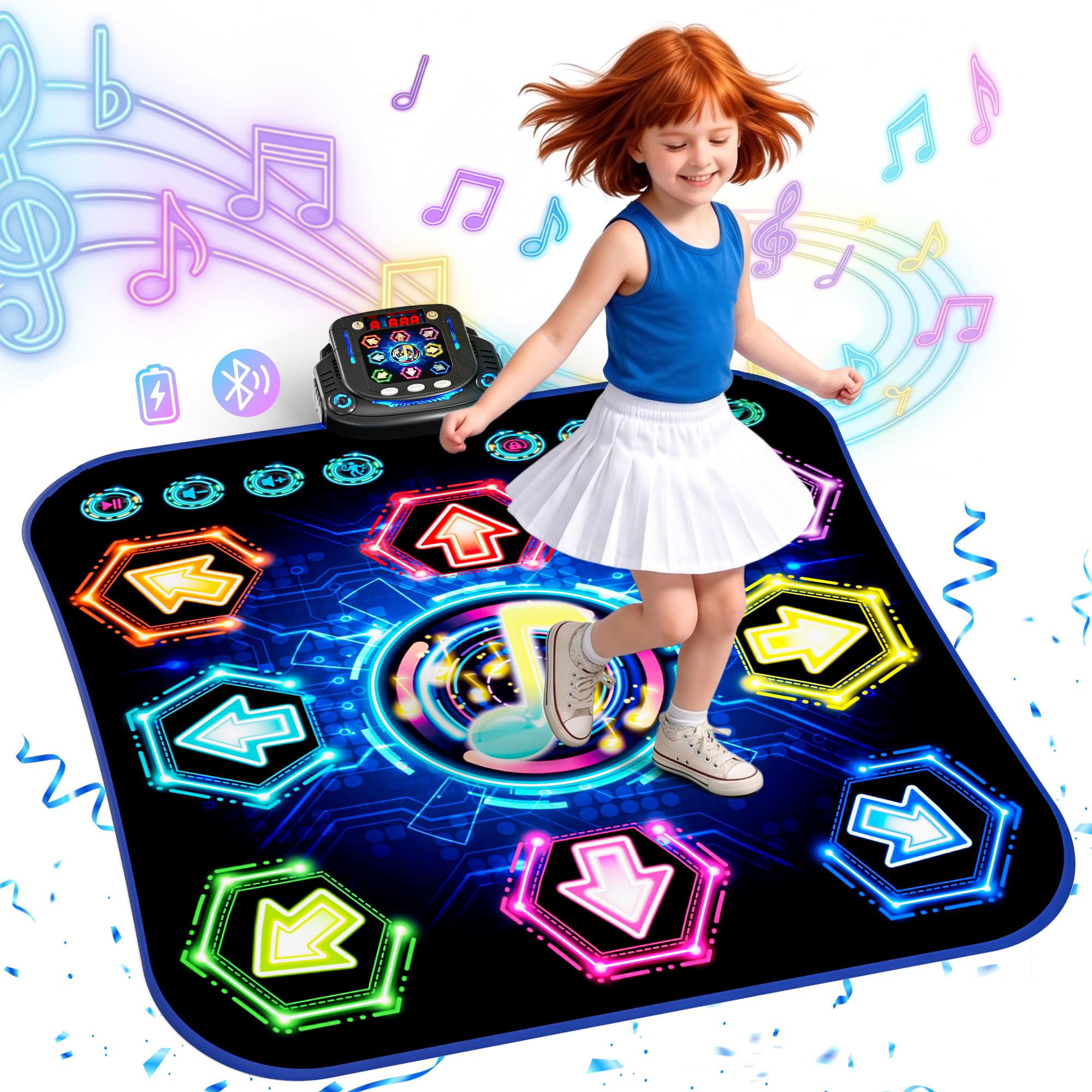 maysida Rechargeable Dance Mat for Girls, 8 Arrows Light Up Dance Mats for Kids, Dance Pad: 3 Game Mode & 27 Challenges, Christmas Birthday Musical Dancing Toy Gifts for Girls Boys Age 3-12 Year Old