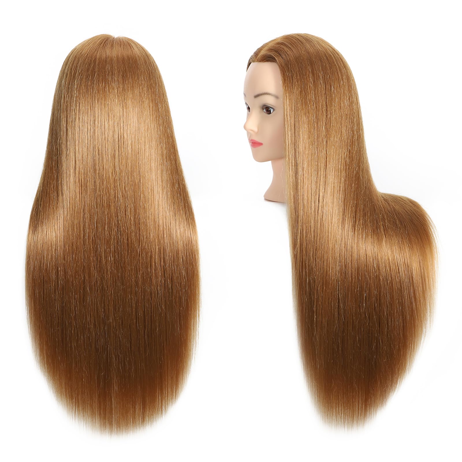 Testa di manichino per pratica con le acconciature, con capelli sintetici al 70% e naturali al 30%, 61-66 cm, morsetto incluso
