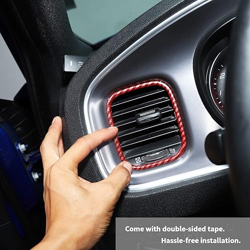 Miniatura 7 de Hoolcar Cubierta de ventilación del panel de CA de control central de aire acondicionado para Dodge Charger 2011-2020, fibra de carbono roja