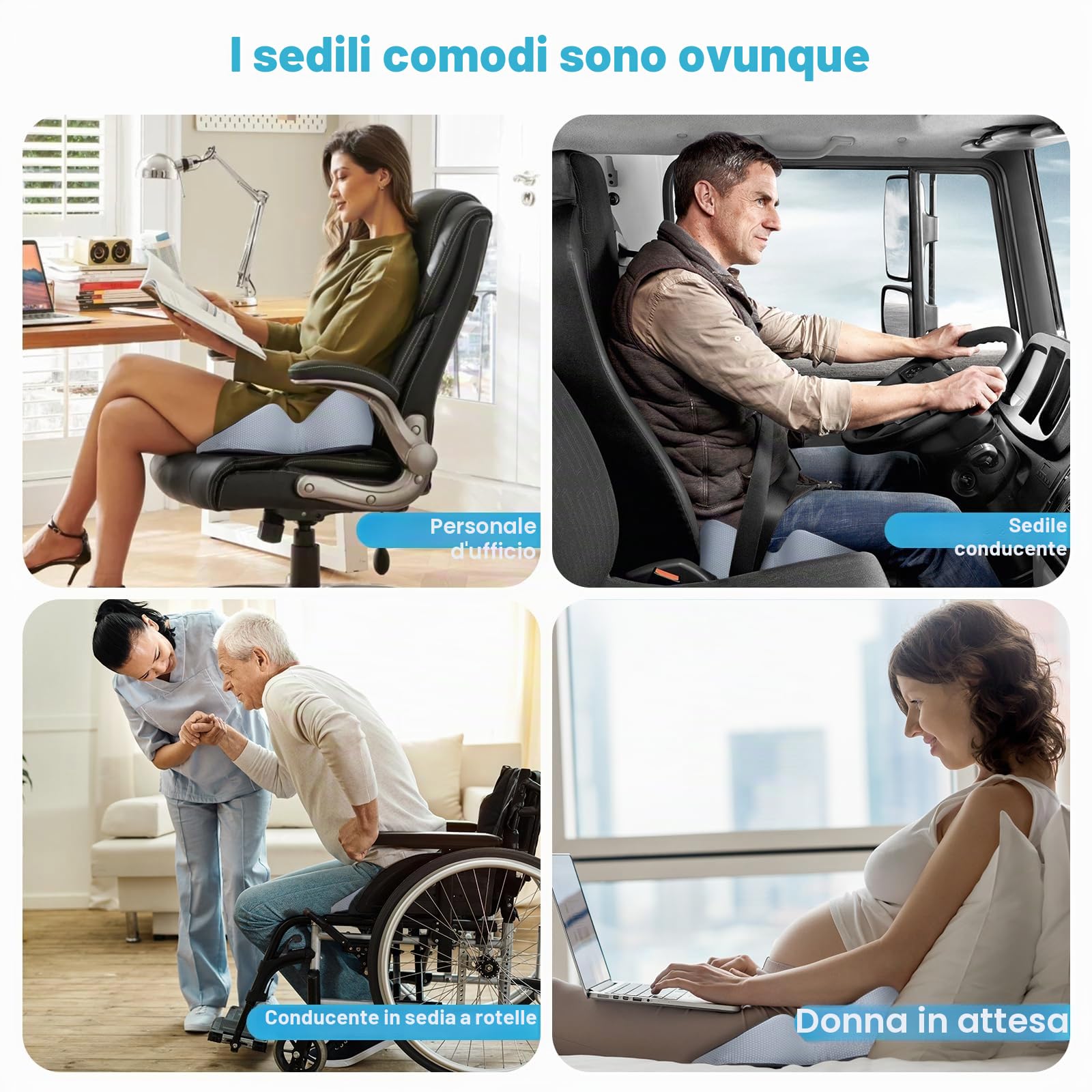 Cuscino Sedia Ufficio, Memory Foam Cuscino Ergonomico Sedia Ufficio, Modellamento dei fianchi, Portatile e Regolabile, Memory Foam per Casa Auto e Sedia a Rotelle