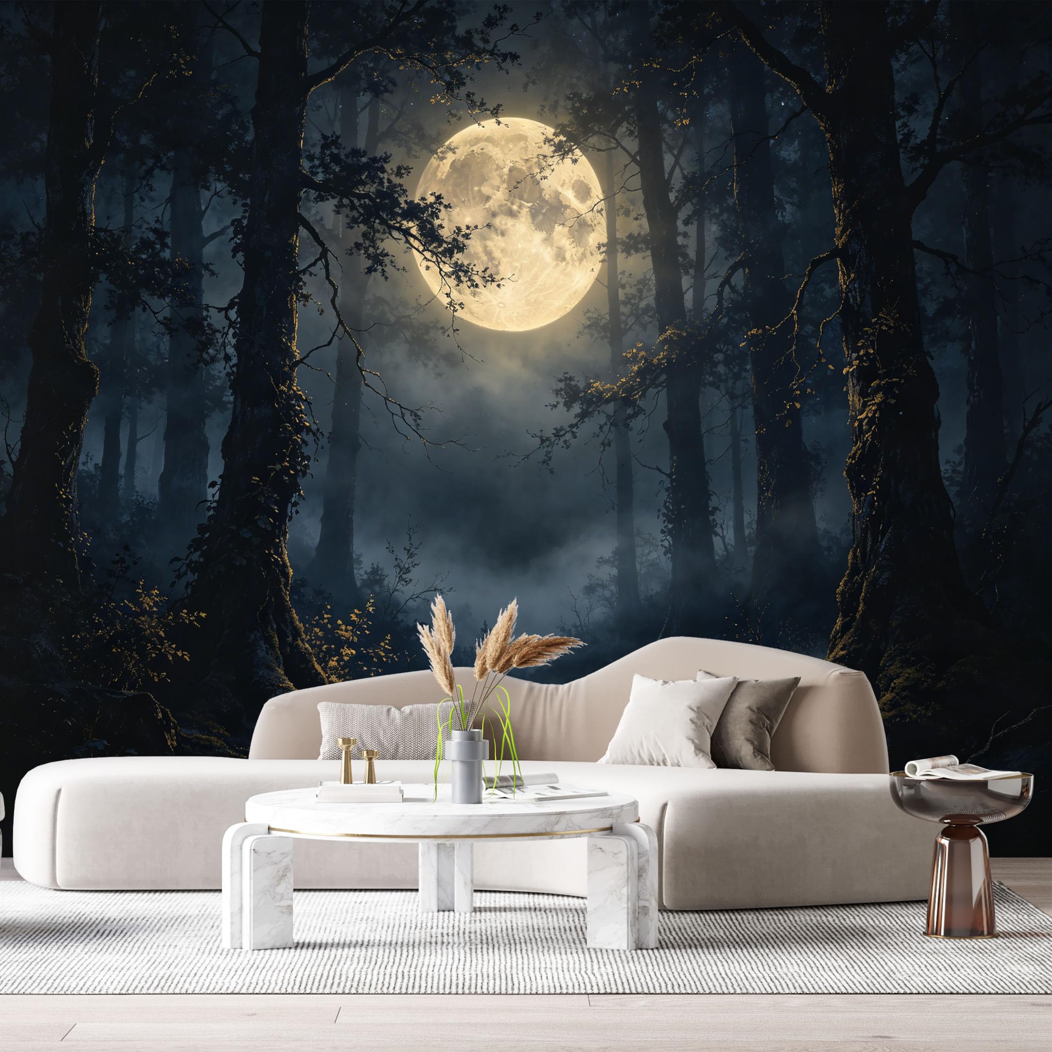 Custom Size Wall Murals Moonlit Forest Landscape 3D Textured Night Trees Mist Path SelfAdhesive Wall Fabric Removable Large Wallpaper for Photo Living Room