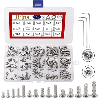 150Pcs 304 Stainless Steel Button Head Torx Security Screws Tamper Resistant Screw Assortment Set, M3 M4 M5 with 3 WrenchT10 T20 T25