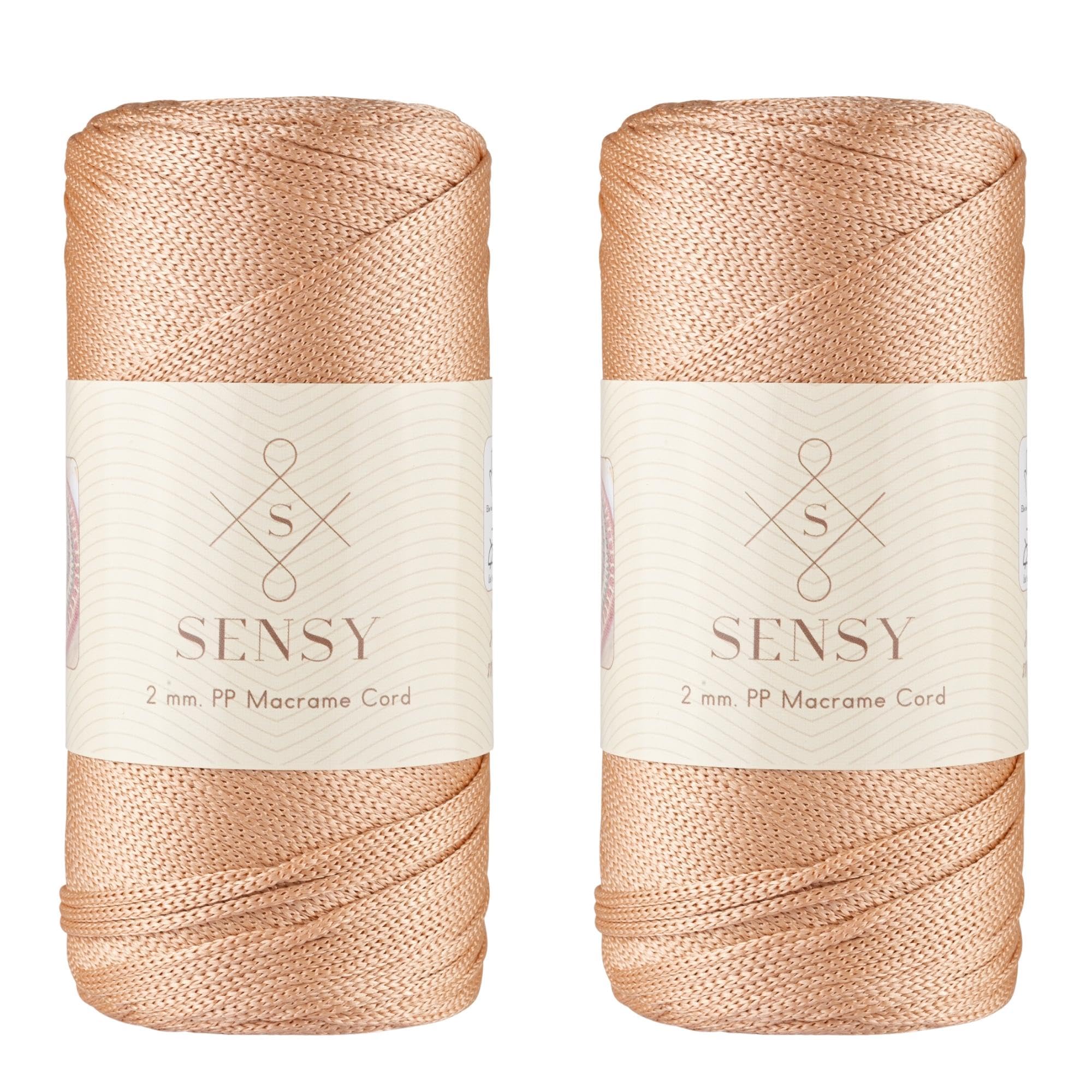 S SENSY 2mm 251 Yards Polyester Rope (Nude, 2 Pack) 100% Polypropylene Macrame Cord for Crocheting, Knitting, and Knotting