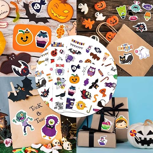 Miniatura 5 de 16 hojas de calcomanías de Halloween para niños, no repetidas, bonitas calcomanías de Halloween para bolsas de regalos y recuerdos de fiesta