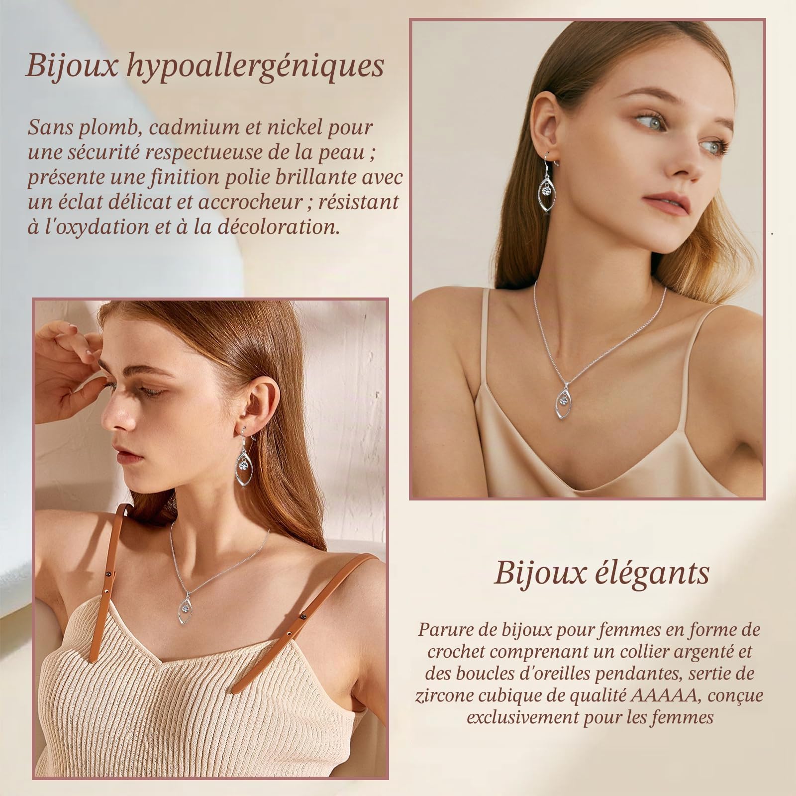 Femme Parure de Bijoux Argent Fin 925 avec Zirocon Cubique 5A Blanc, Ensemble de Boucles d'oreilles + Collier en Forme Tordue pour Femme Fille, Chaîne Pendentif Argent Hypoallergénique