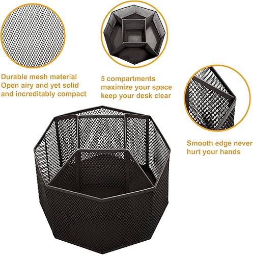 Miniatura 8 de Annova Organizador de escritorio de malla giratorio con 5 compartimentos, soporte giratorio para caramelosbolígrafos, oficina, suministro de arte,
