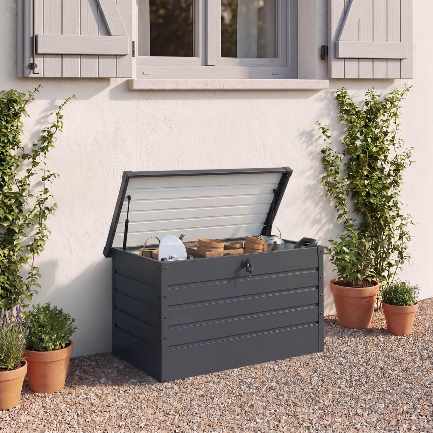 IDMarket - Abschließbare Metallbox Anthrazitgrau für Garten 350L 120x62,5x63 cm