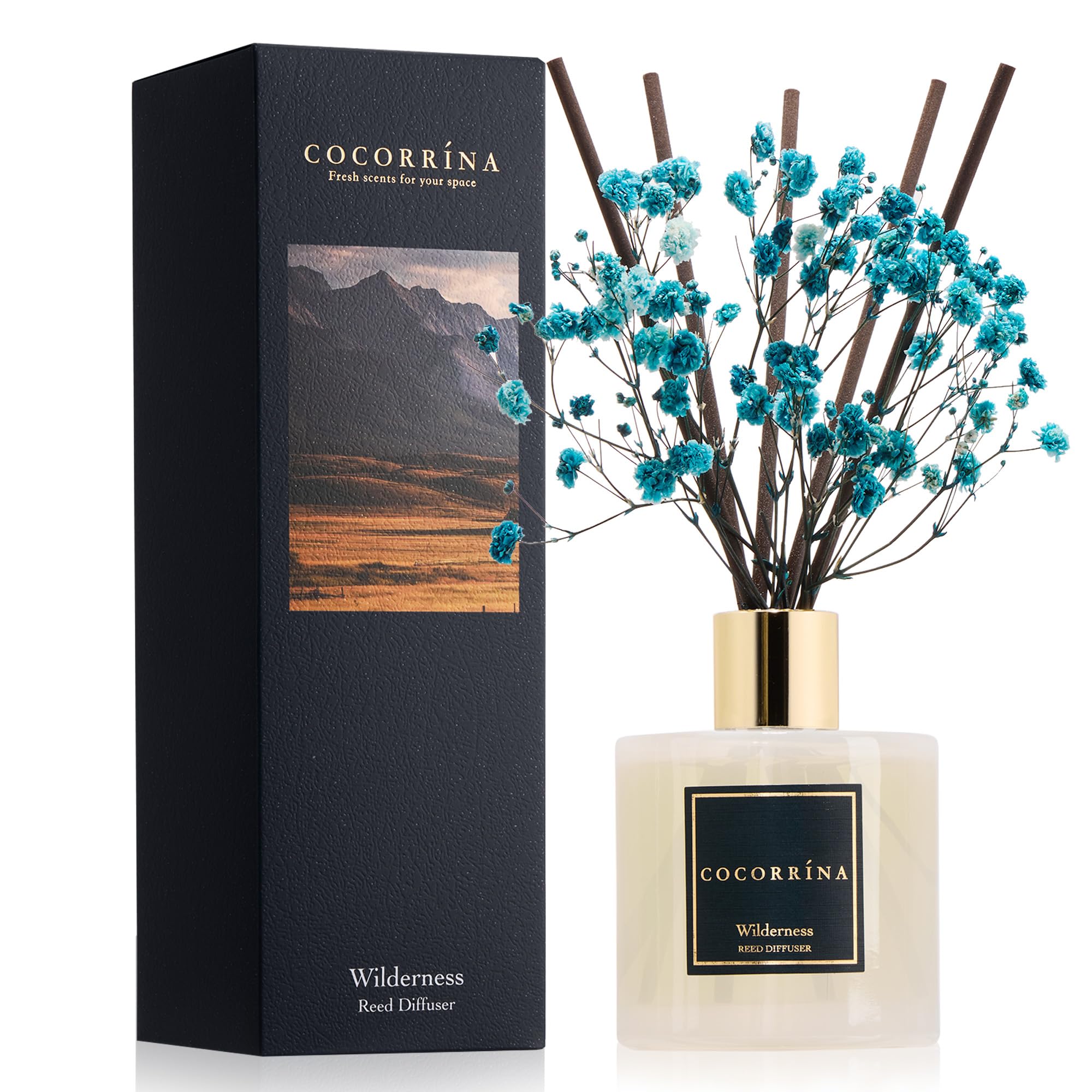 COCORRÍNA Reed Diffuser - Wilderness 6.7 fl oz Scented Diffuser with 8 Sticks Home Fragrance Reed Diffuser for Bathroom Shelf Decor
