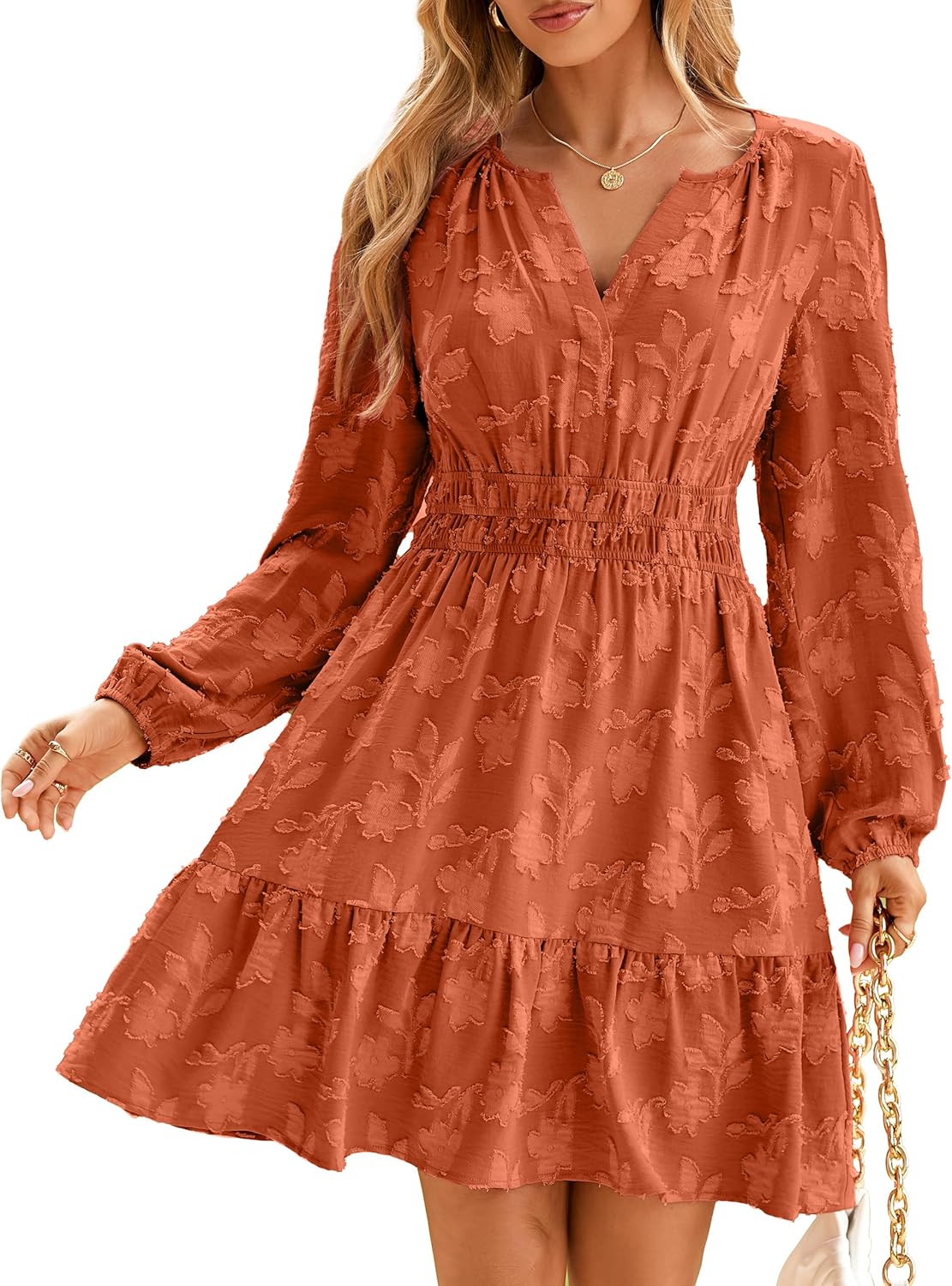 BerryGo Womens Long Sleeve Mini Dress Casual A Line Flowy Loose Vacation Party Babydoll Fall Short Dresses with Pocket