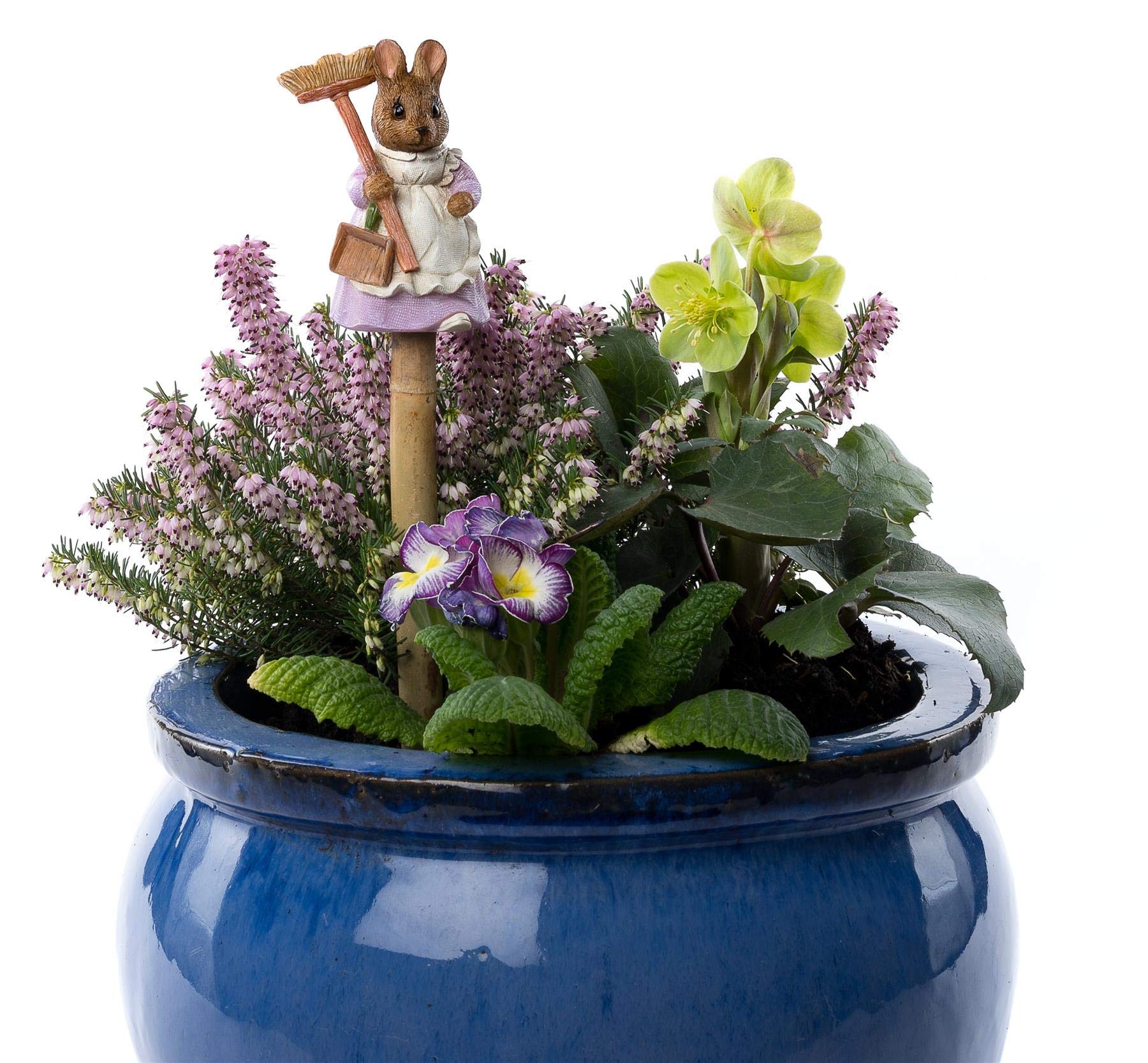 Cane Companions Beatrix Potter Hunca Munca Stake Topper - Handmade Flower Pot Ornament - Yard Art Outdoor Figurine