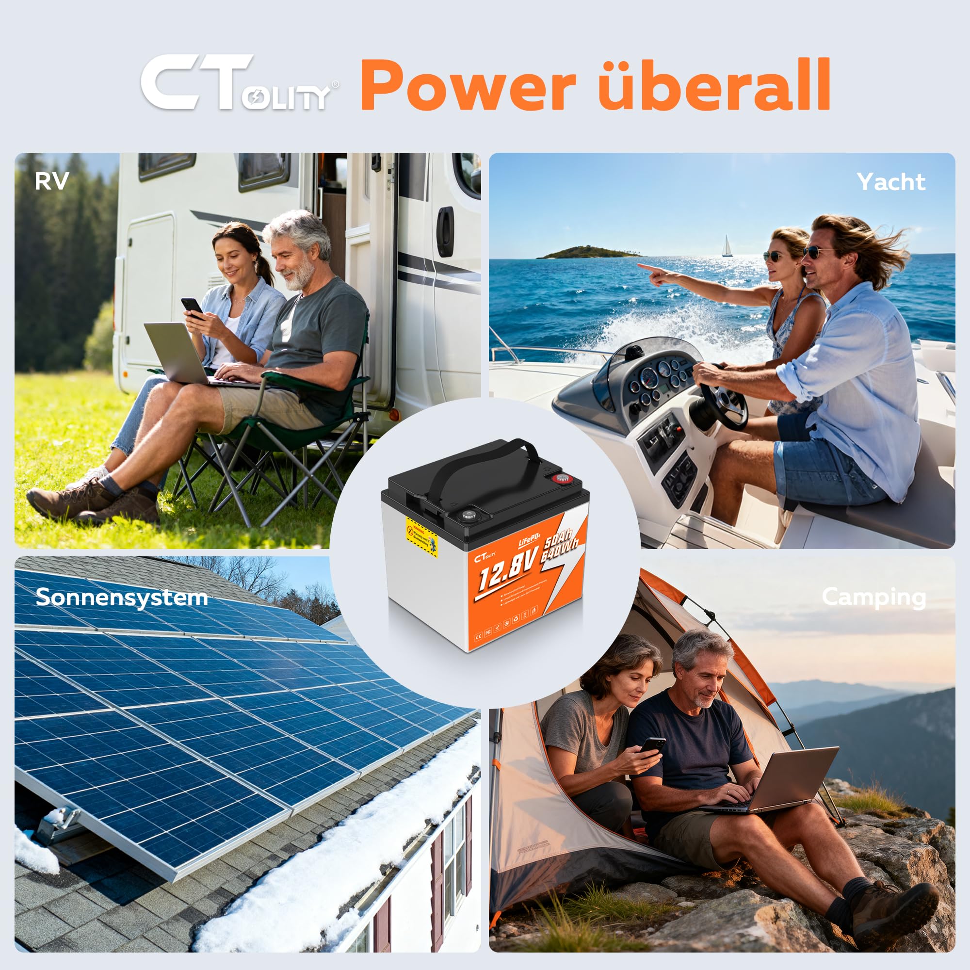 LiFePO4 12 V 50 Ah batteria con protezione BMS da 50 A, protezione a bassa temperatura e massima, 4000 – 15000 cicli, batteria al litio Deep Cycle per camper, impianto solare, barca, casa, kit