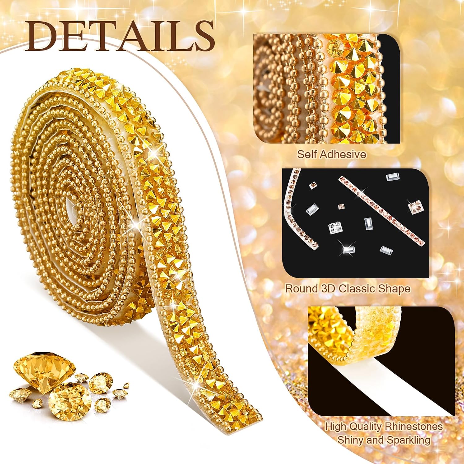 Xinnun 5 Rolls Rhinestone Ribbon,Multi Color,0.59 Inch,Mixed Style image 3