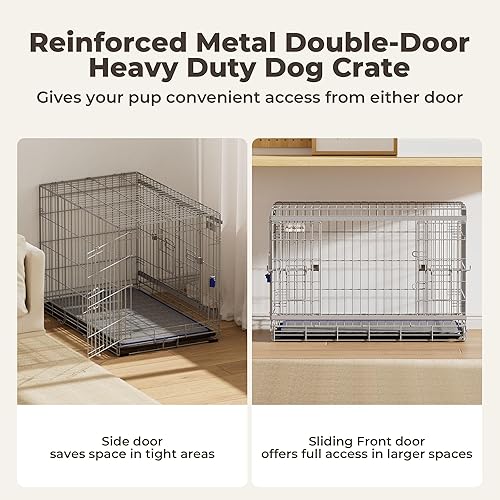 Miniatura 2 de Jaula plegable para perros de alta resistencia, 36 pulgadas, corredera de doble puerta para perros medianos, jaulas para perros con alfombrilla