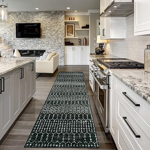 Lahome Alfombra marroquí color negro, lavable de 2 x 8 pies, antideslizante, para suelo de cocina, alfombra de perfil bajo para pasillos,