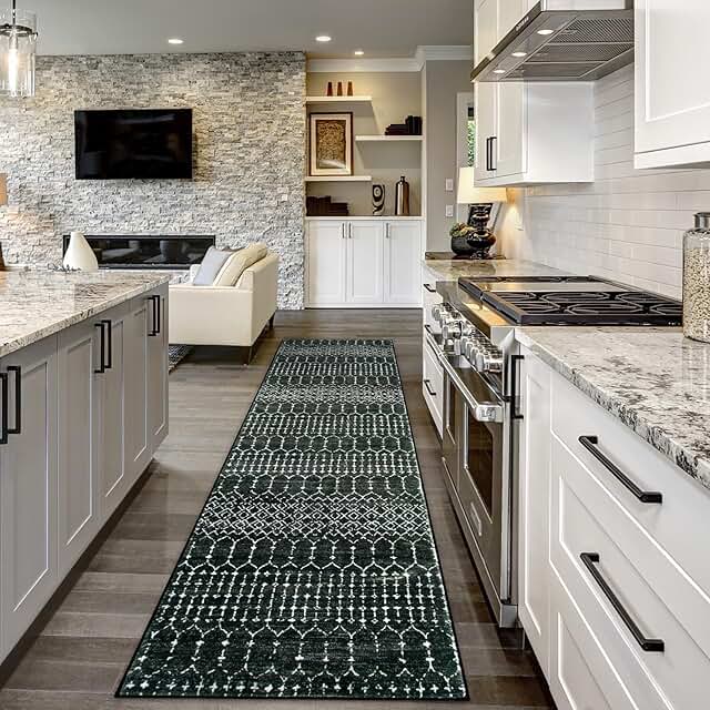 Lahome Moroccan Black Long Runner Washable Hallway Rug, Ultra-Thin Non S...