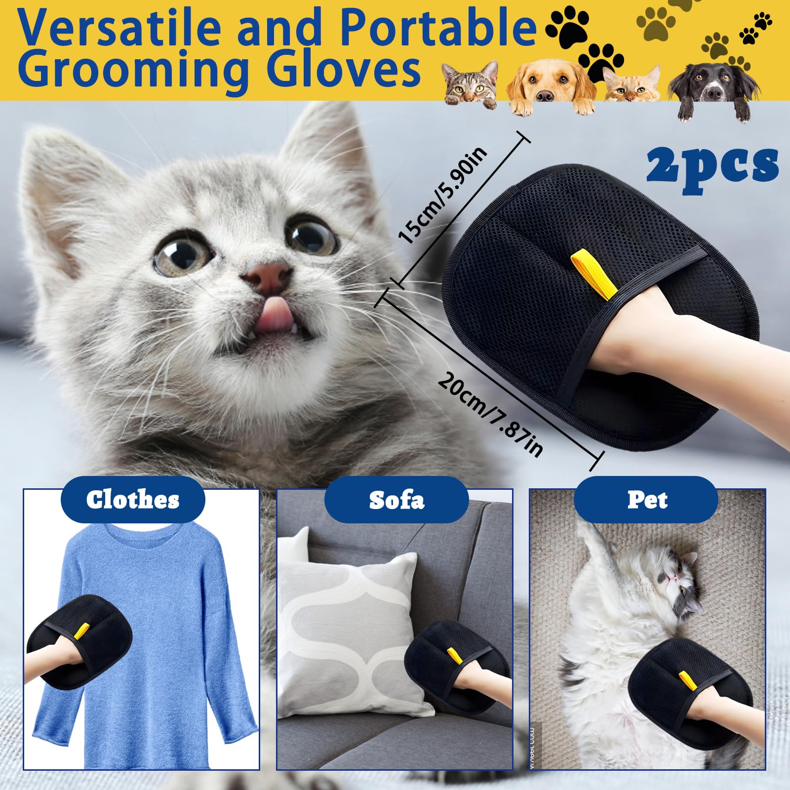 EujRcf 2 Pcs Pet Hair Remover Glove, Static Removal Gloves Pet Hair, Pet Hair Remover Mitt - Image 2