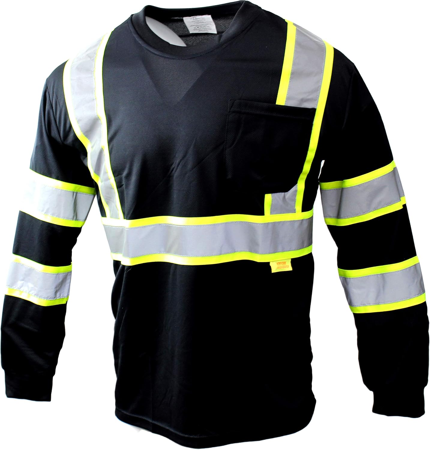 BFL-T5713 High-Visibility Class 3 Black Long Sleeve T-Shirt with Moisture Wicking Mesh Birdseye and X pattern Reflective tape, Medium (Set of 5)