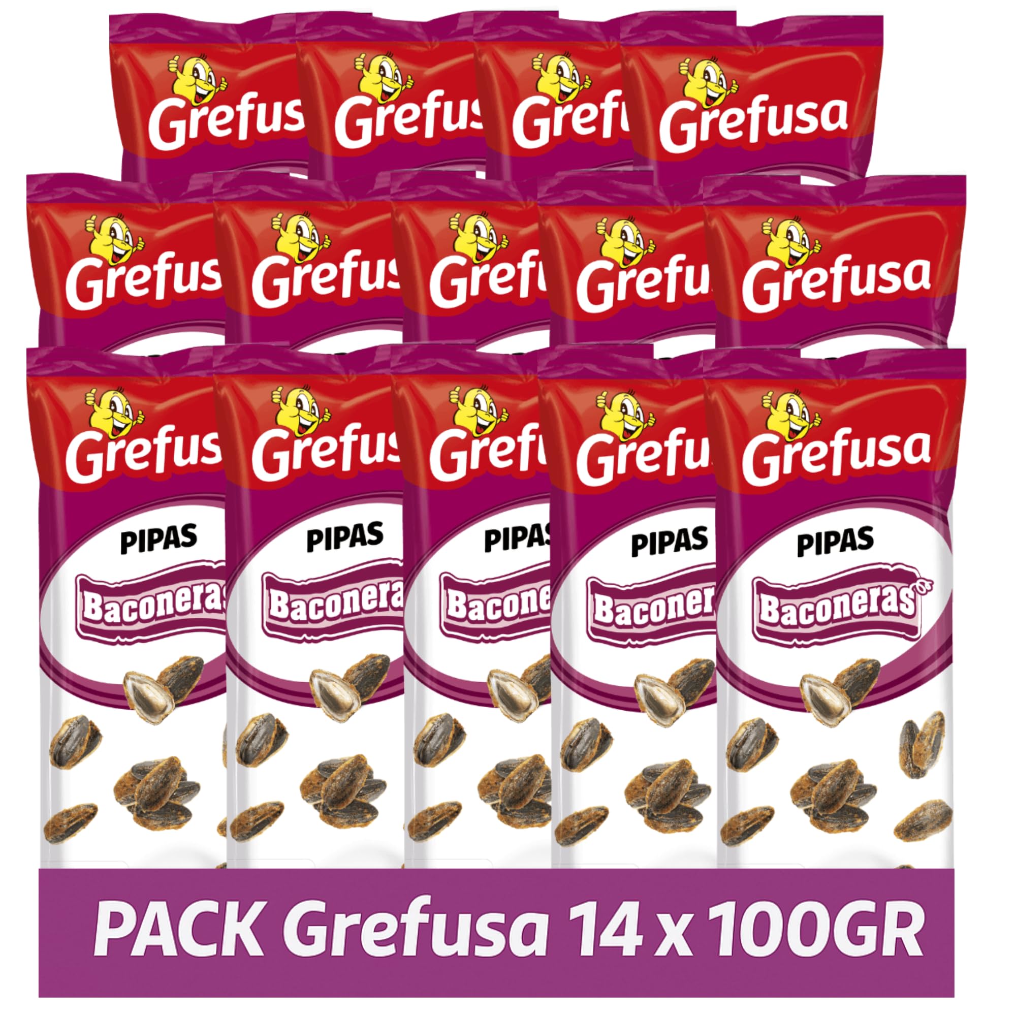 Grefusa Pipas G Baconeras 14 x 100 gramos Bolsas Pipas Sabor a Bacon