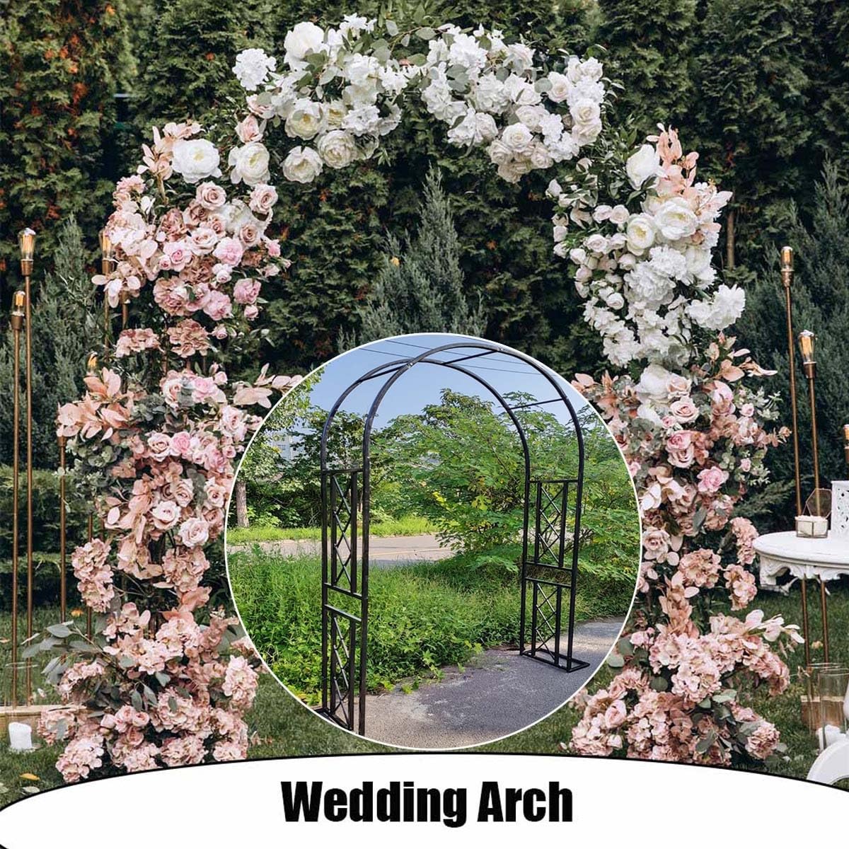 Arche de Jardin en métal, 230cm de Haut x 140cm~340cm de Large Arceau à Rosier, tonnelle en métal Robuste pour Grimper, vignes et Plantes, Mariage, décoration de fête(Brown,180x230x40cm)