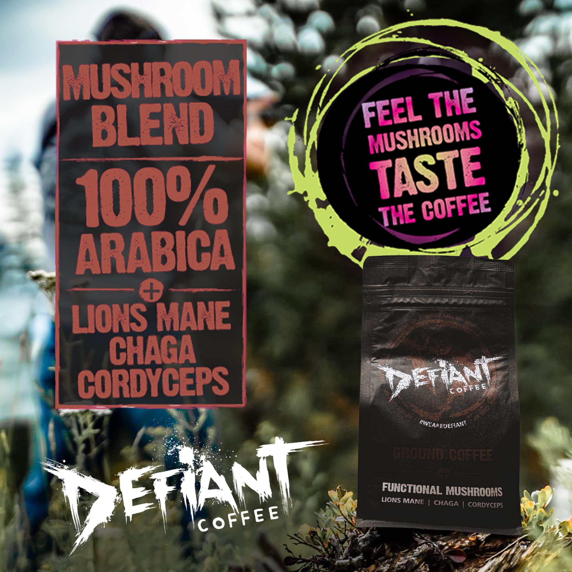 Amazon.com : Mushroom Blend Arabica Coffee for Endurance, Brain, & Immune  Function, Ground Coffee Medium Roast with Lions Mane, Cordyceps, & Chaga,  Pure Arabica & Fair Trade Mushroom Coffee, 12oz - Defiant