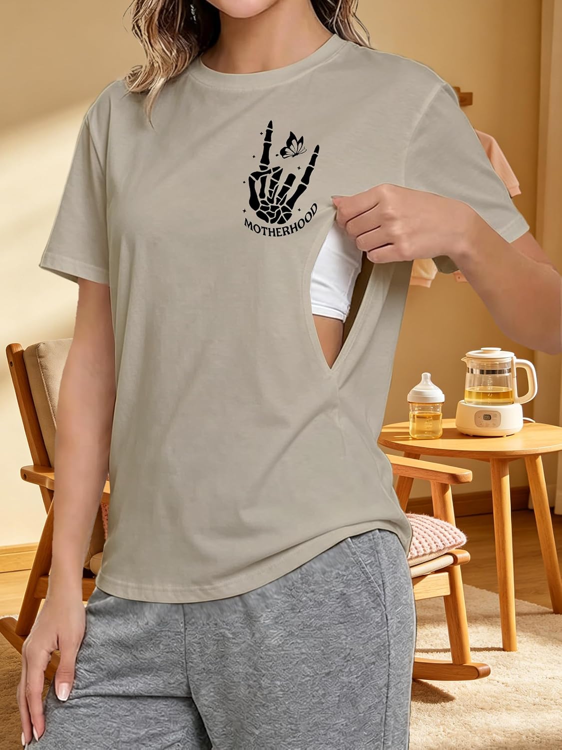 Breastfeeding Shirts for Women Zipper Maternity Breast Feeding Tee