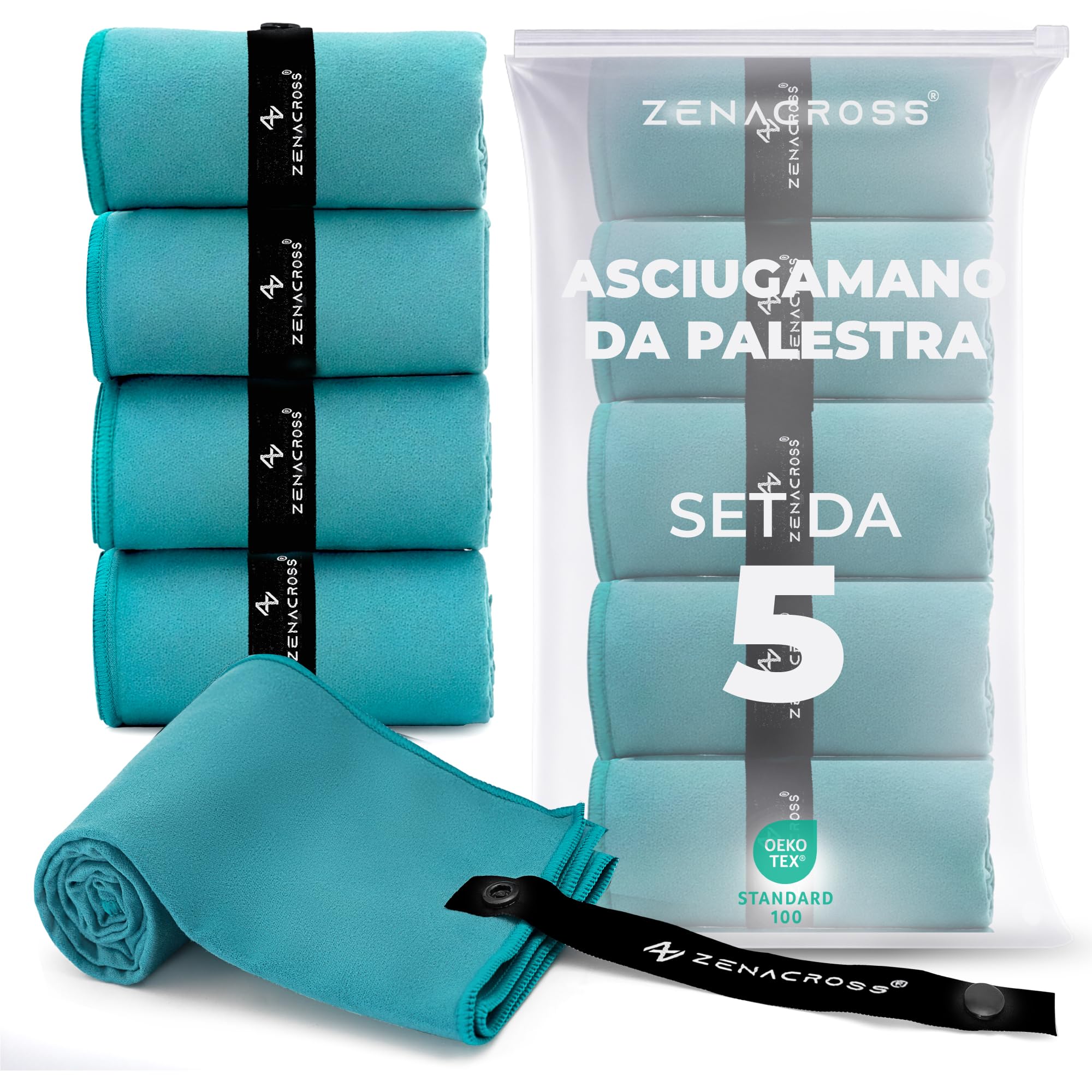 Zenacross - Asciugamano Microfibra Palestra - 40x77cm (Set 5) - Verde | Asciugatura Rapida & Assorbente · Gym Towel Sport · Telo Fitness Leggero · Per Palestra & Viaggio