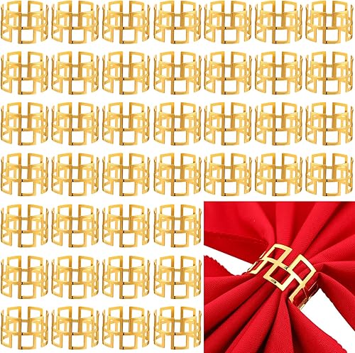 Sliner 50 servilleteros dorados huecos para servilleteros con hebilla para decoración de mesa de cena de vacaciones, boda, banquete, aniversario