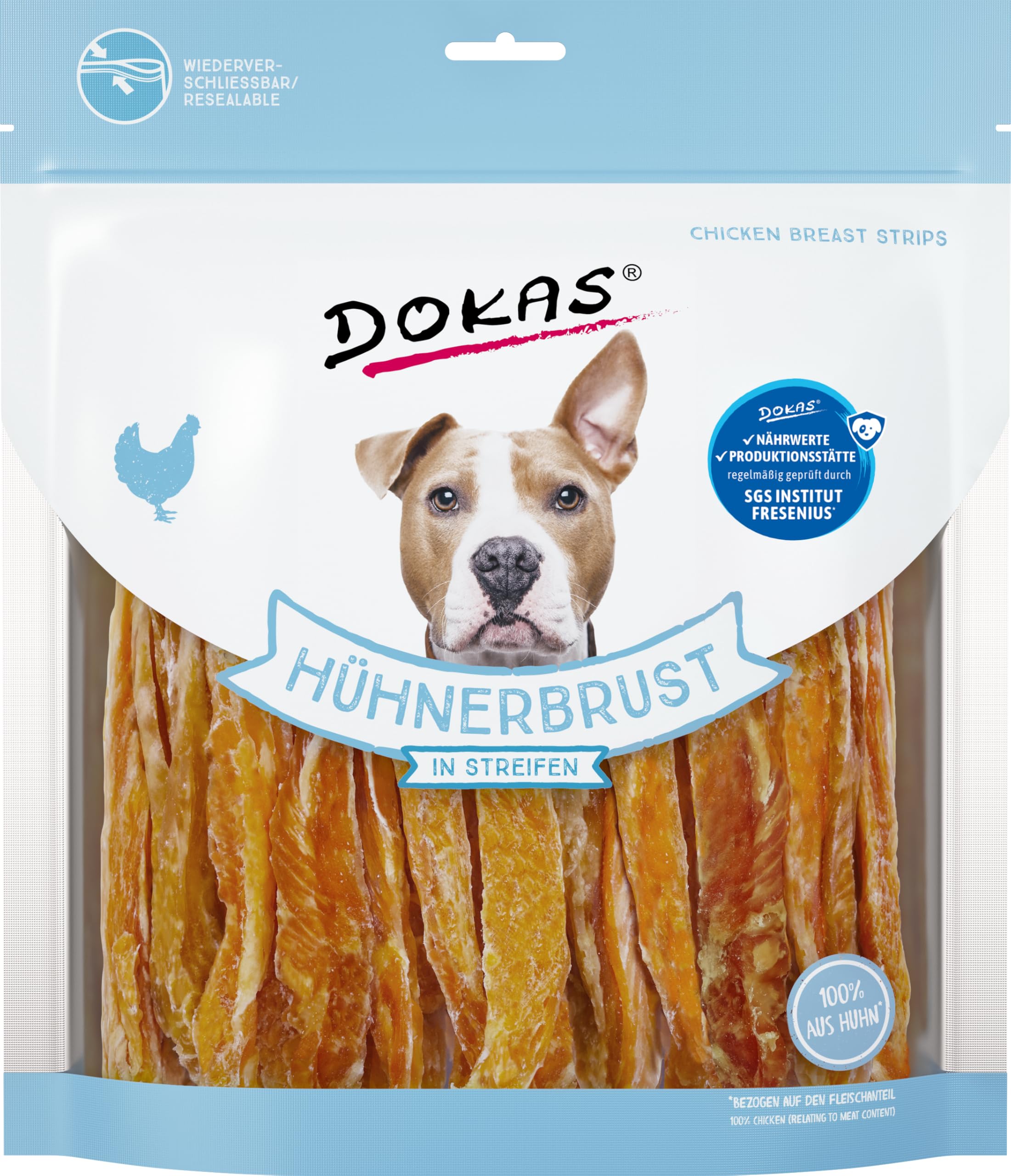 Dokas Dog HÜHNERBRUST in Streifen | 5 x 500 g | Ergänzungsfuttermittel für Hunde | Getrocknete Hühnerbrust in Streifen | Für Hunde aller Größen und Rassen geeignet
