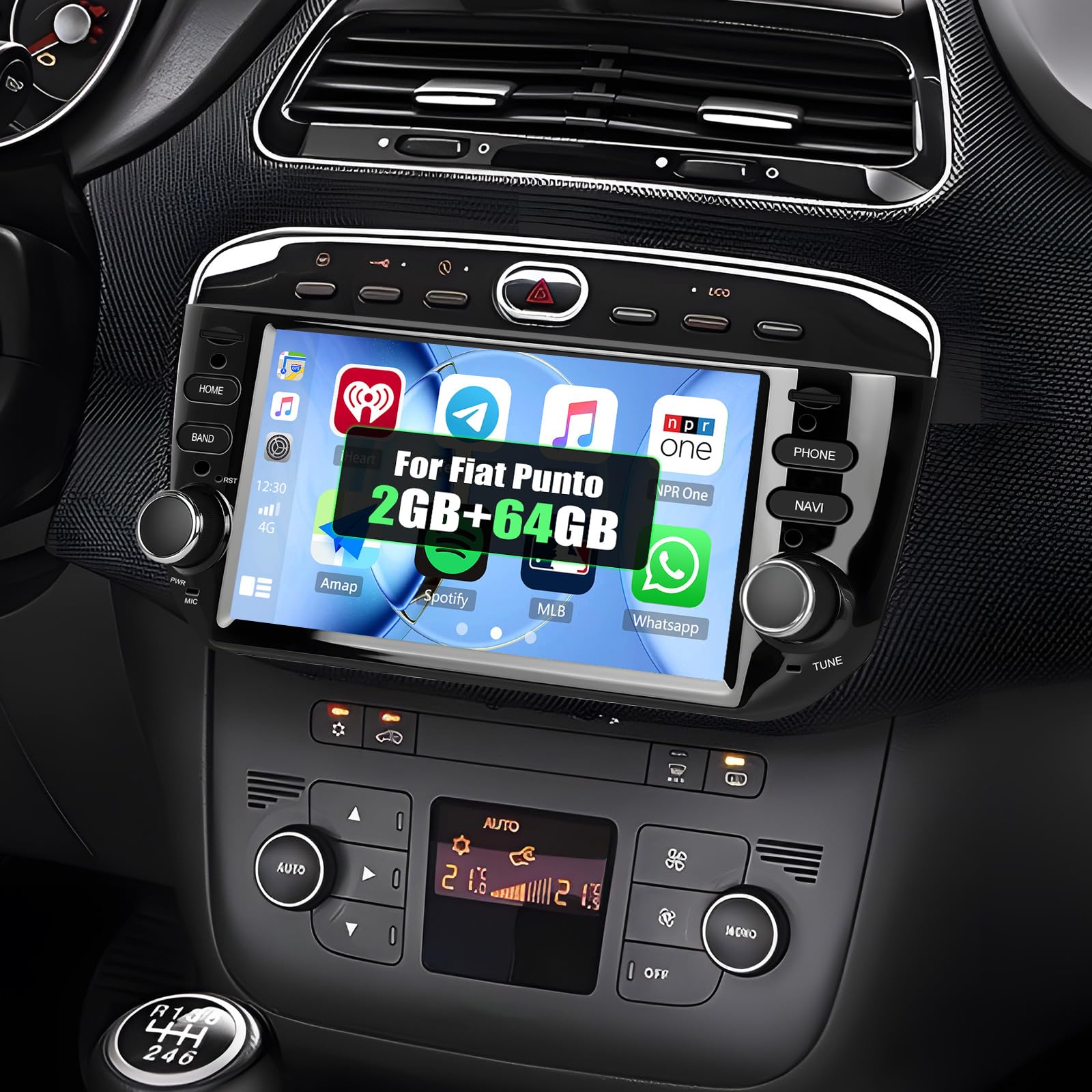 SIXWIN 2+64G Android 13 per Fiat Punto Evo 2012-2016 e Linea 2012-2015 con CarPlay/Android Auto/Mirror Link,6.2 Pollici TouchScreen Schermo Navigatore WiFi RDS FM Bluetooth