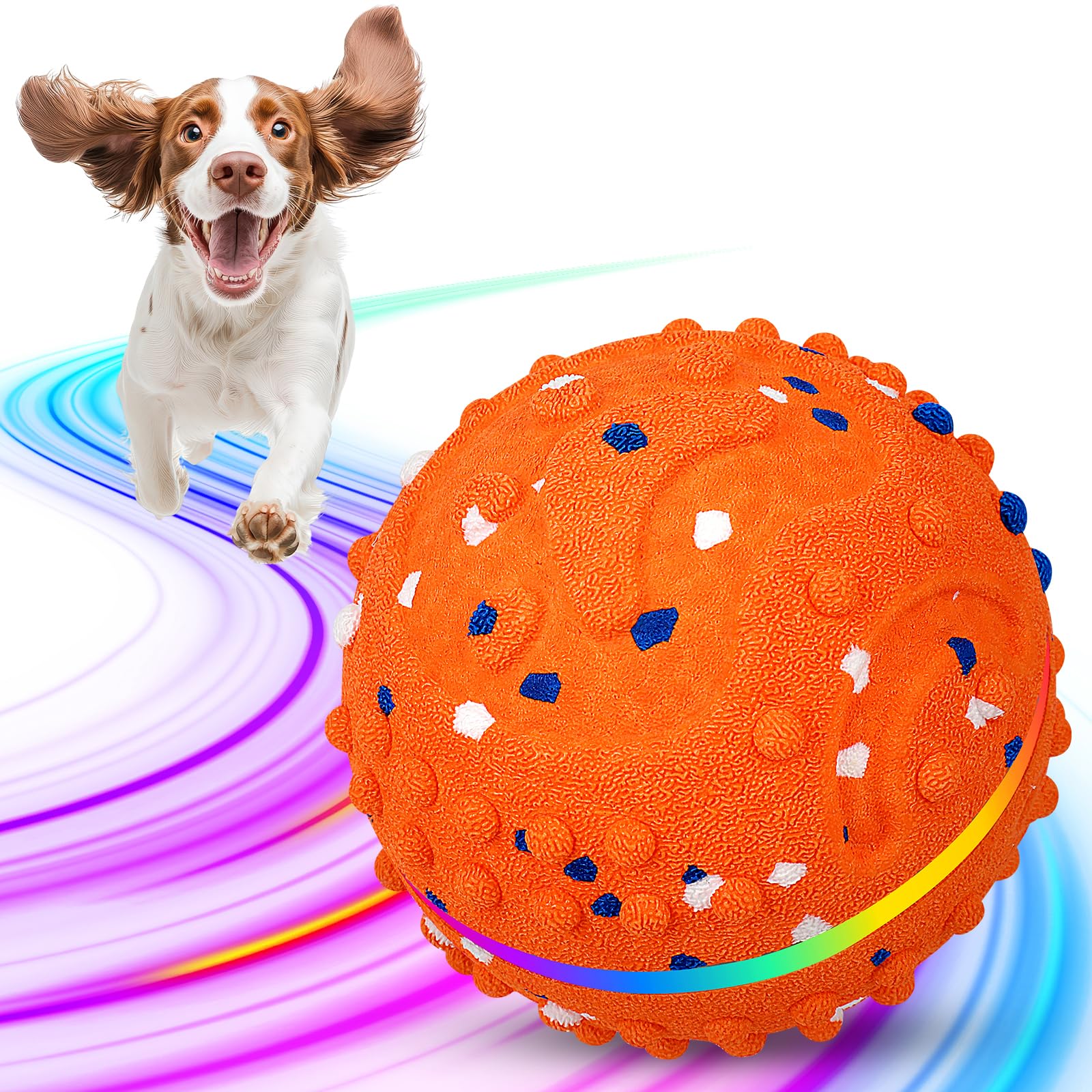 Flashseen Balle interactive pour chien, balle auto-roulante et rebondissante avec lumières colorées RVB pour les garder occupés, matériau E-TPU, 3 modes de jeu, charge de type C, jouet mobile pour