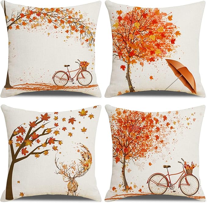 Herbst Kissenbezüge 45x45cm Mit Kürbis-Muster - Halloween & Thanksgiving Deko