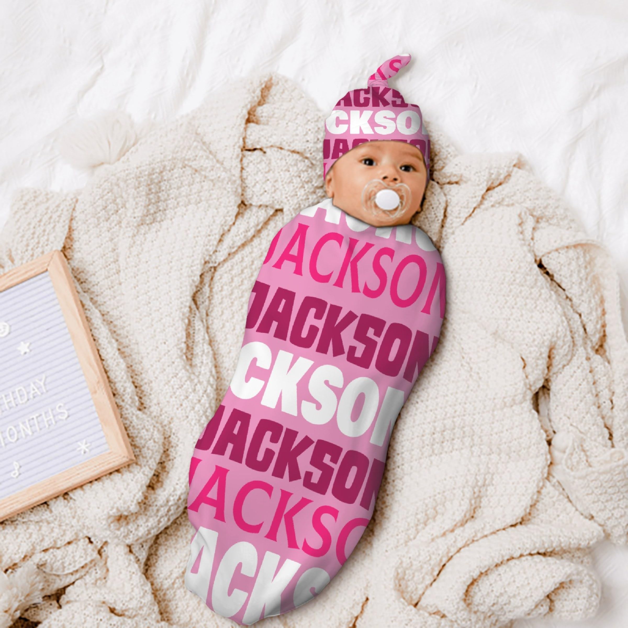 Personalized Baby Swaddle Blanket & Hat Set for Boys Girls, Customized Newborn Gifts, Custom Receiving Blanket with Name, Ultra Soft Nursery Swaddle Wrap, Swaddling Sleeping Sacks