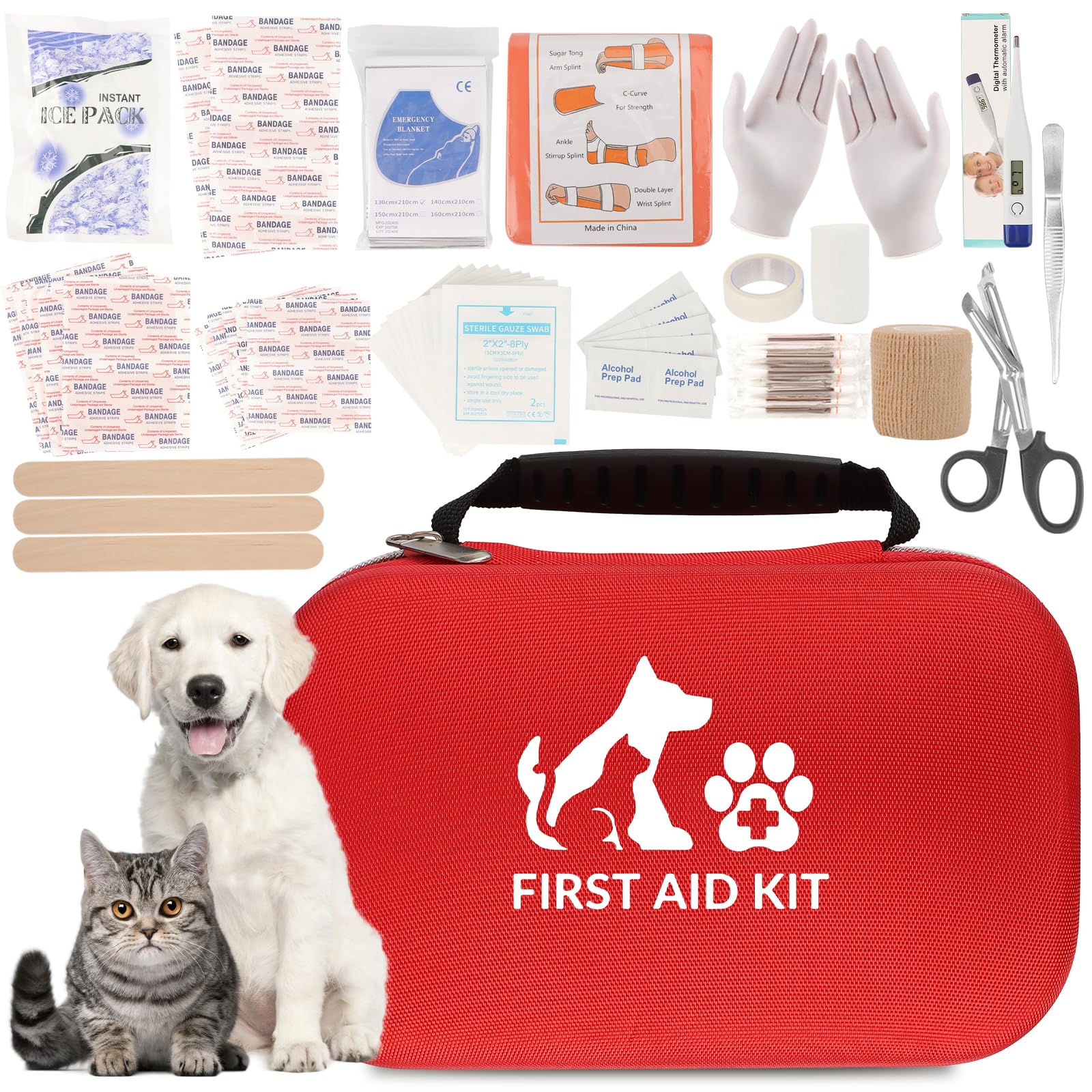AOBOPLE Kit de primeros auxilios para mascotas, cuidado esencial para perros y gatos, incluye 83 artículos para una protección total de tu mascota, ideal para viajes, camping, uso doméstico