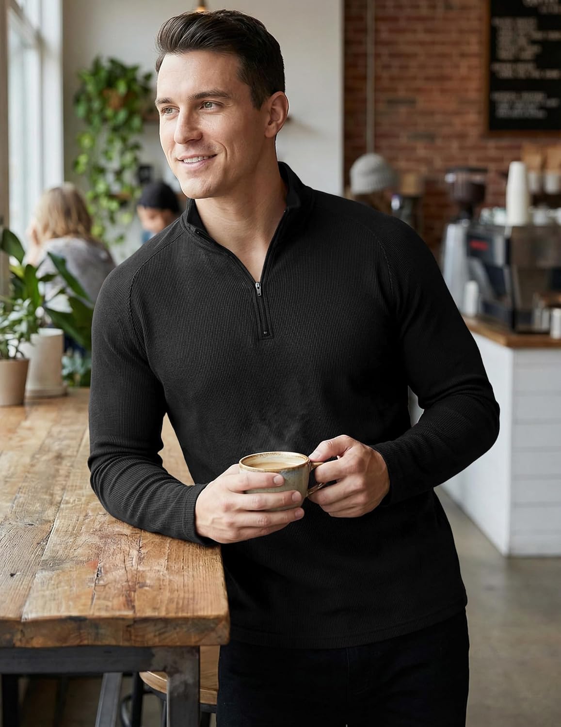 JMIERR Mens Quarter Zip Shirt Ribbed Casual Lightweight Golf T Shirts Long Sleeve Athletic Workout Pullover Muscle Tee - Image 5