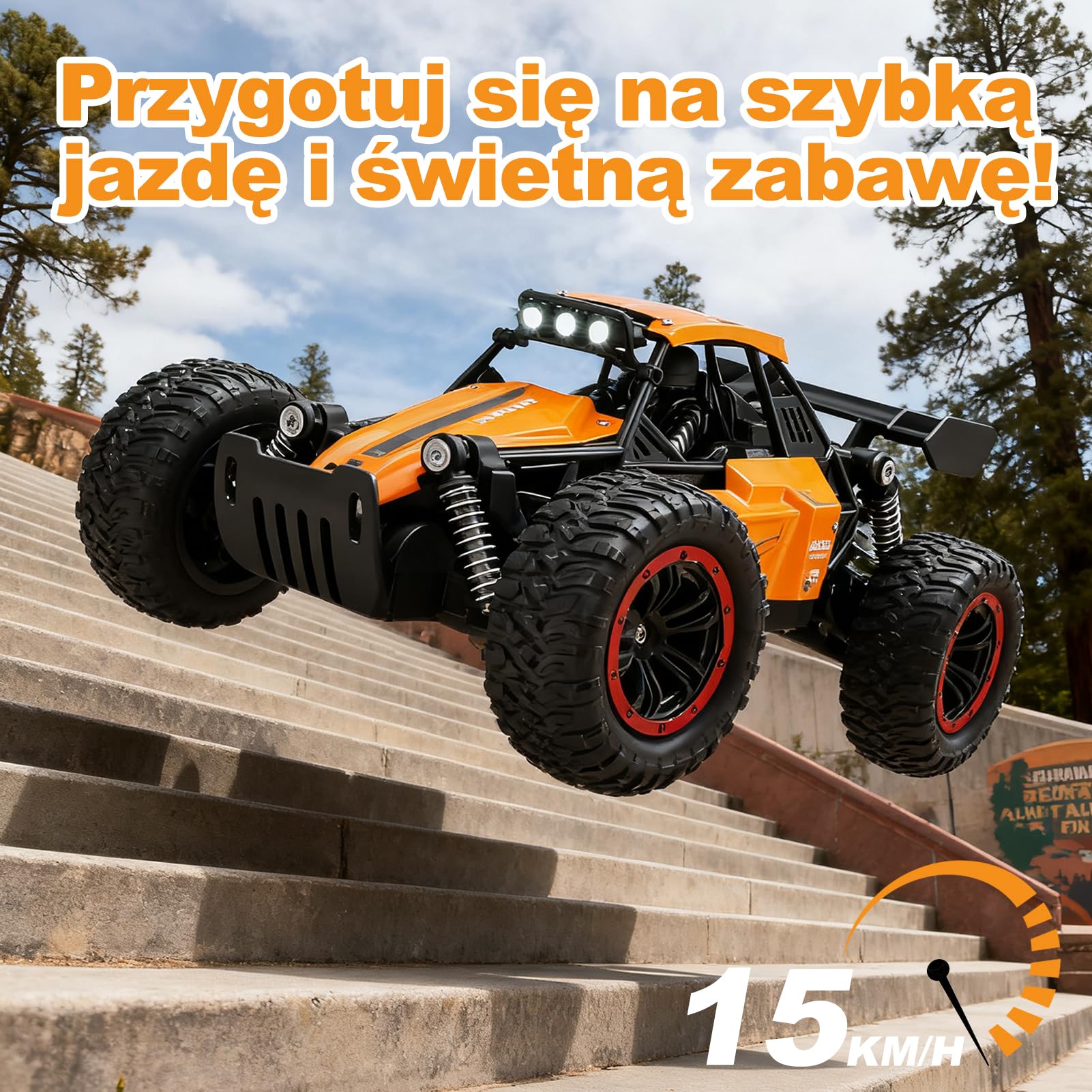 Jiakora Zdalnie sterowany samochód dla dzieci, 2,4 GHz Off-Road, samochód RC ze światłem LED, zdalnie sterowany monstertruck, samochód terenowy z 2 bateriami, samochód zabawkowy, prezent dla chłopców