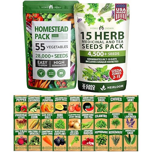 HOME GROWN 70 Variety Vegetable & Herb Seeds – 32,000+ USA Non-GMO Heirloom Survival Seeds –Garden Kit for Spring, Fall, Winter – Indoor & Outdoor Planting – Starter Set for Home Gardeners & Preppers