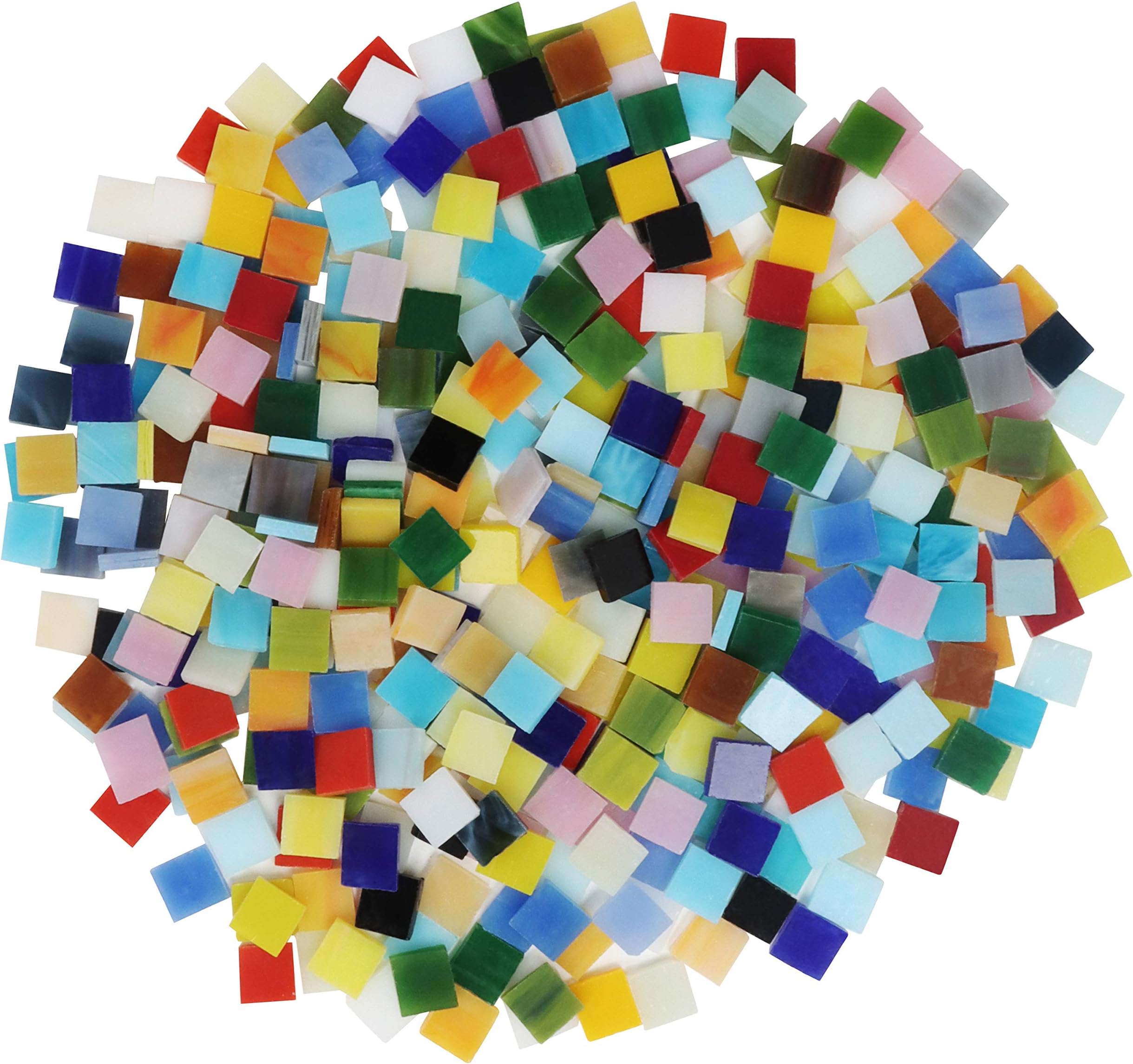 Belle Vous Mixed Colour Stained Glass Mosaic Tiles (700 Pieces / 500g) - 1 x 1cm / 0.39 x 0.39 Inches - Assorted Square Tiles for Home Decoration, Photo Frames, Flower Pots, Mirrors, DIY Art & Crafts