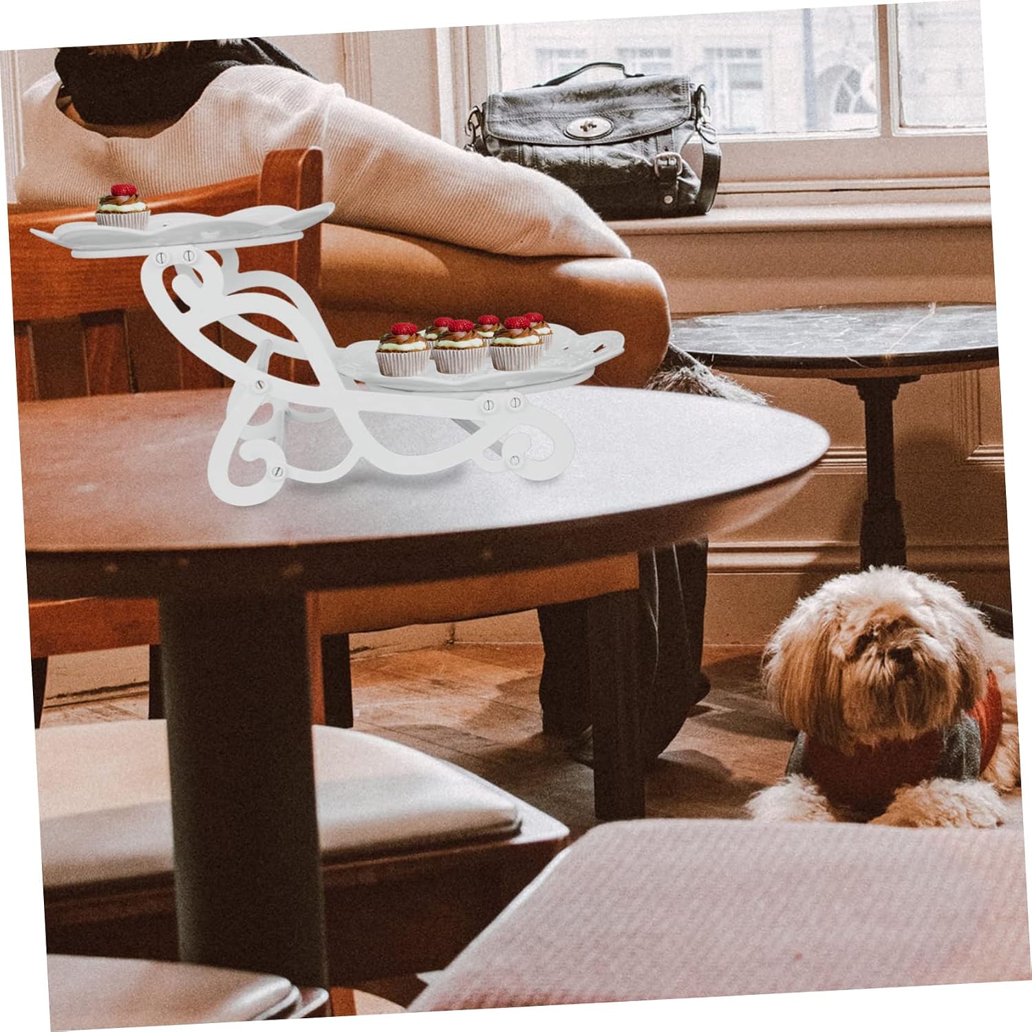 VOSAREA White 2-tier Cupcake Stand Set, PP Dessert Holder for Events