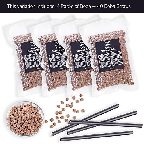 Miniatura 2 de Locca - Perlas de tapioca prémium para bolas de té de burbujas para bebidas 4 bolsas 56 onzas con 40 popotes