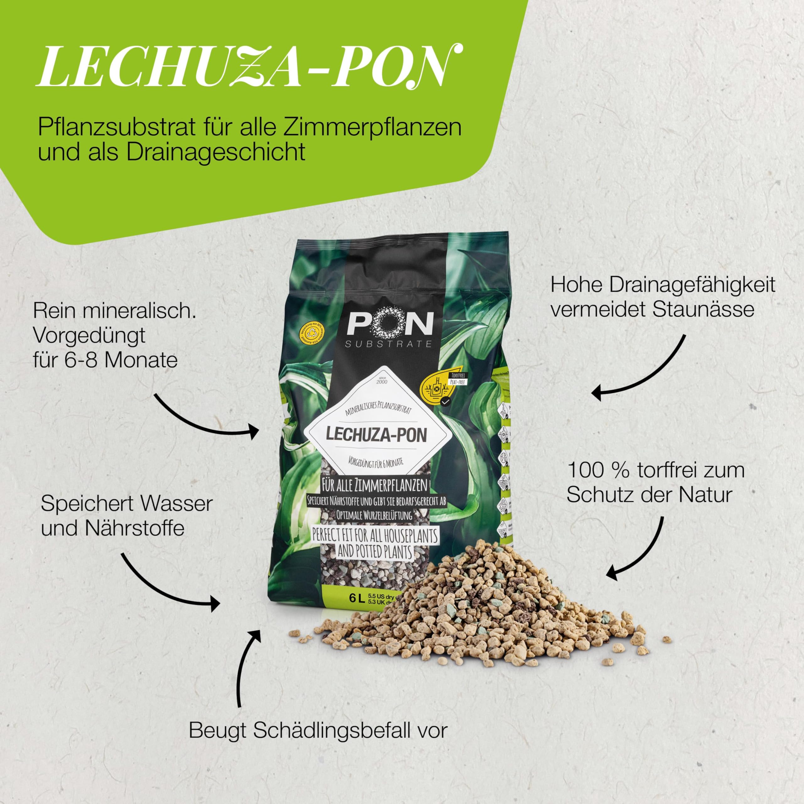 PON Pflanzsubstrat für Zimmerpflanzen - LECHUZA-PON 18 Liter - Mineralisches Pflanzgranulat, torffrei, vorgedüngt 6–8 Monate, optimale Drainage & Wurzelbelüftung, Alternative zu Blumenerde, 14041