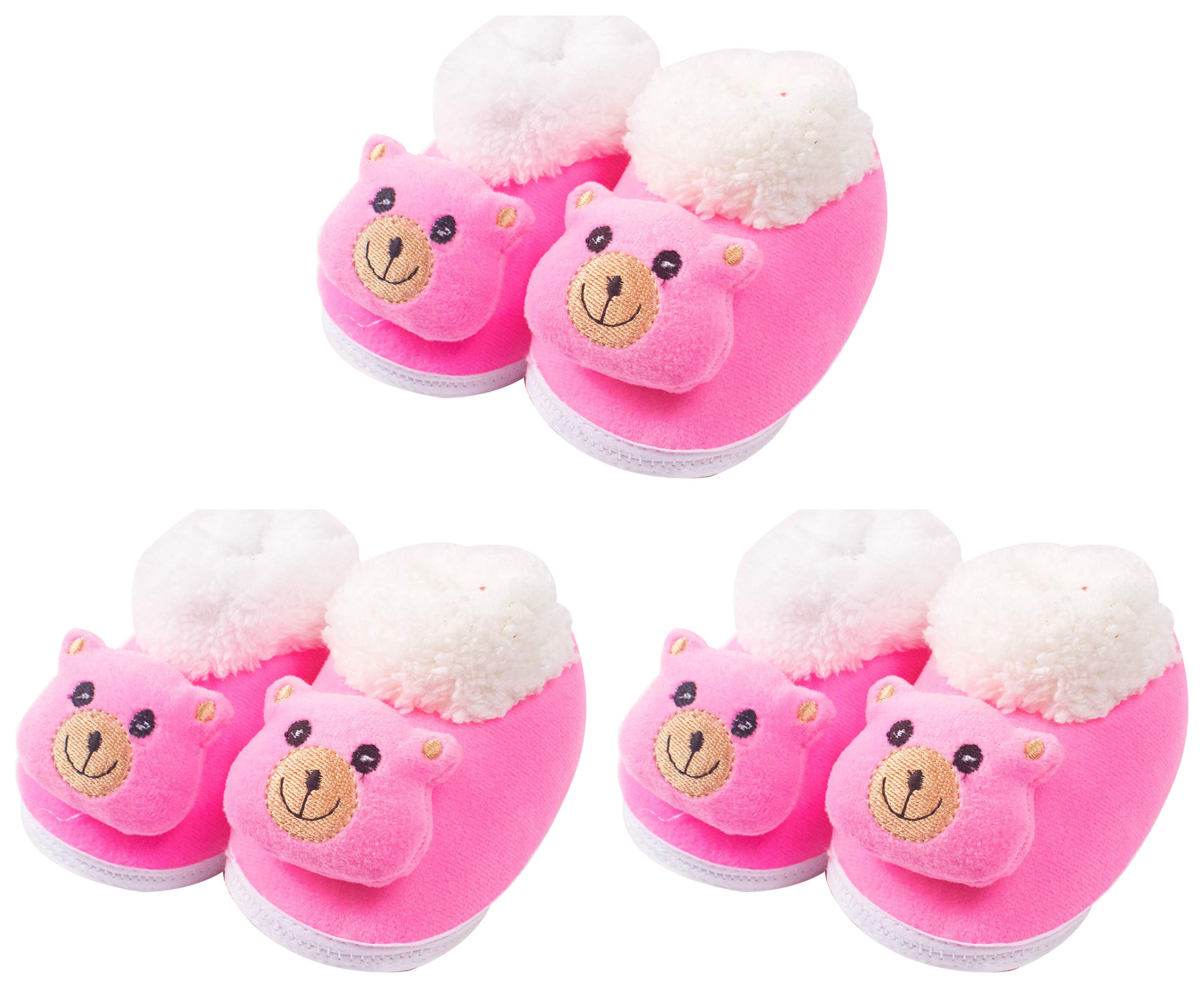 Ole BabyCute Monkey Face Plush Soft Organic 3D Toons 0-6 Months Booties (Toe to Heel Length - 12 cm) Pack of 3