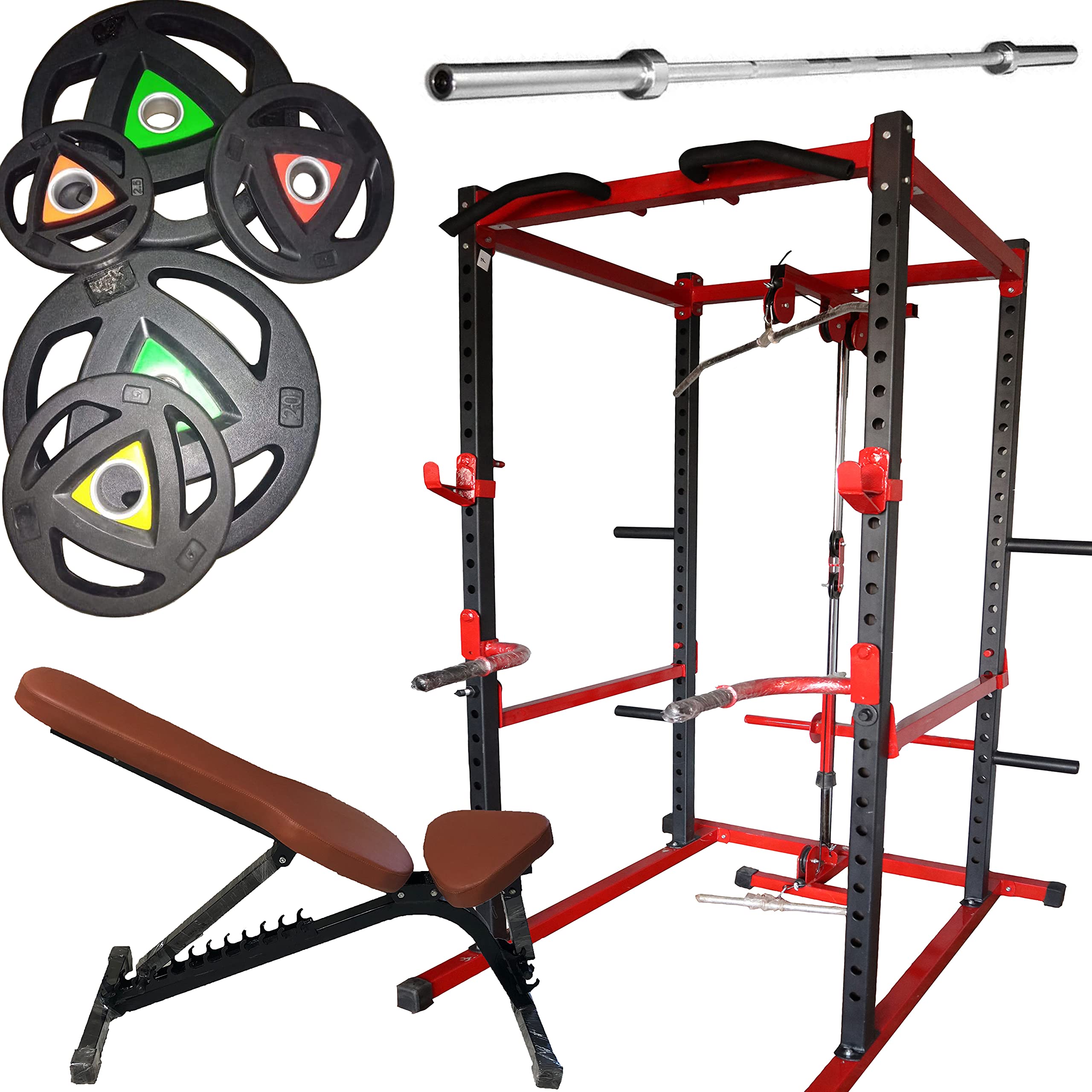 GAMMA FITNESS Steel Power Rack with Lats Pull Down PR-40, Adjustable Bench, 50 Kg Olympic Handle Plates, 7 Feet Olympic Rod Package for Home Gym-image-29