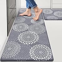 LuxStep Anti-Fatigue Kitchen Mats Set - Cushioned Waterproof Non-Slip Rugs for Kitchen, Office, Laundry - 17.3x30 + 17.3x47 Inch Grey