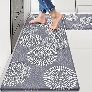 LuxStep Tapetes de cocina para piso, tapetes acolchados antifatiga para accesorios de decoración de cocina, juego de alfombras antideslizantes impermeables para oficina, suelo, lavandería, 17.3 x 30 pulgadas + 17.3 x 47 pulgadas, gris