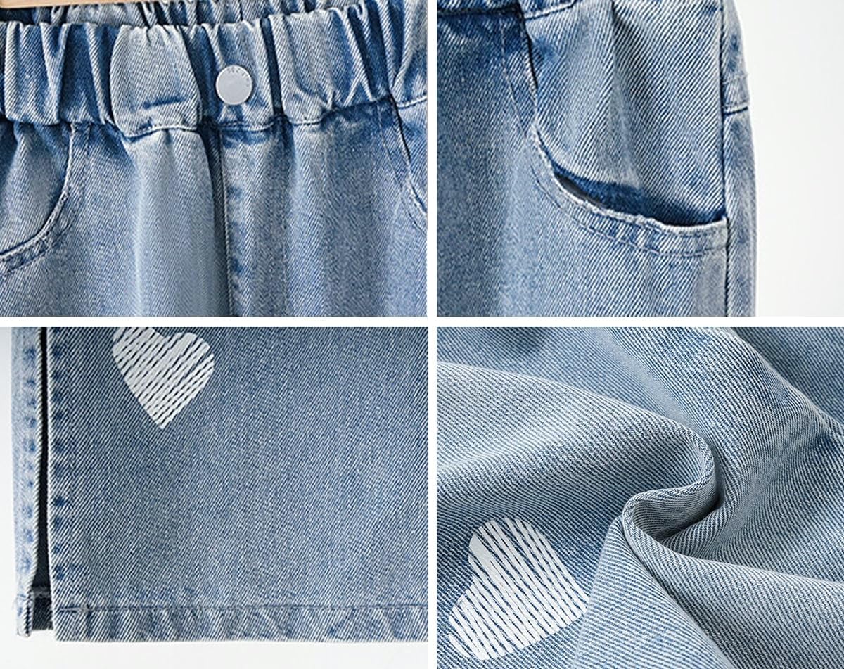 NABER Kids Girls Casual Baggy Wide Leg Denim Pants Elastic Waist Casual Jeans Age 5-14 - Image 5