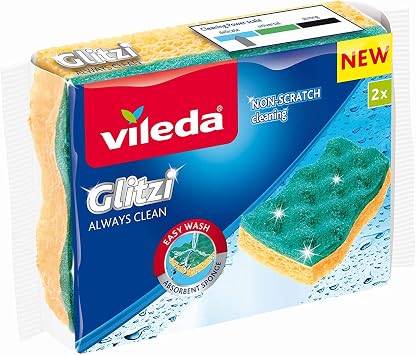 Vileda Glitzi Always Clean 2 Sponges, Yellow/Green
