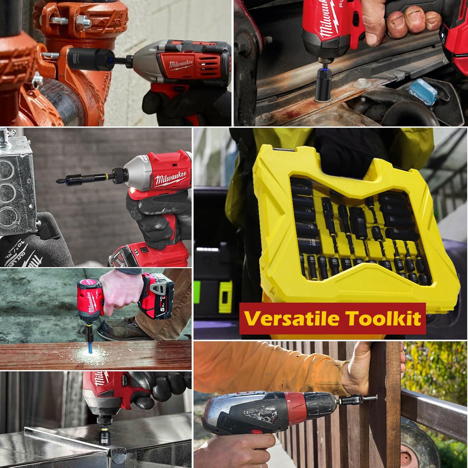 61PCS Impact Nut Driver Set - Metric & SAE Magnetic Deep Socket Adapters with 1/4" Quick Change Bit Extension S2 Steel Bits for Drill Pivoting Nutsetter Upgraded Box