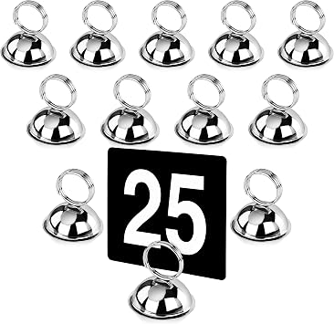 New Star Foodservice Split-Ring Style Place Card / Table Number Holder, 2.5 x 2.33 Inch, Silver, Set of 12