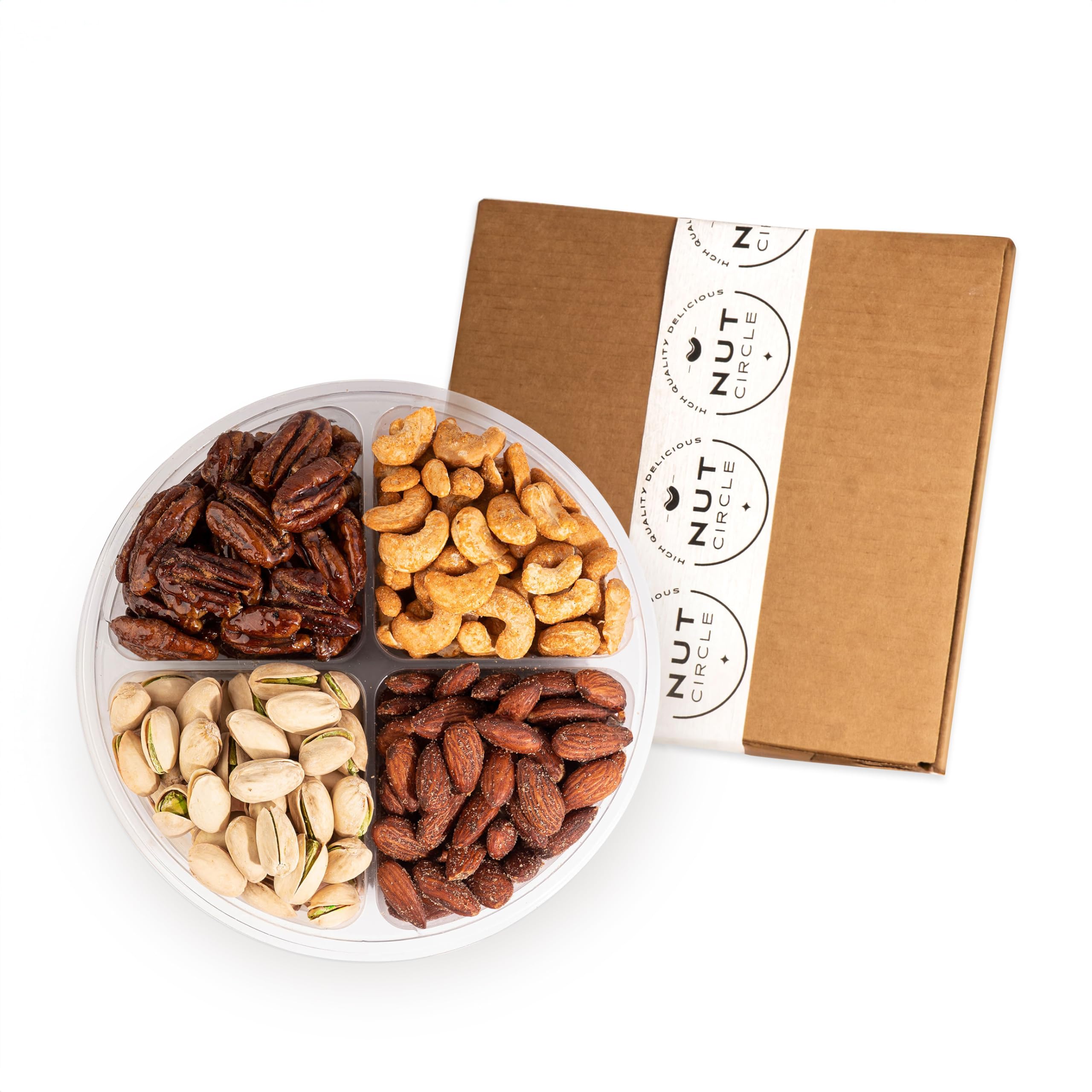 Nut circleNut Gift Basket - gourmet Assorted Nuts Gift Box for Easter, for man & woman gifts, Birthdays & Special Occasions, 4 Assortments of Almonds, Honey Glazed Pecans,Pistachios & Cashews nut tray Healthy Kosher